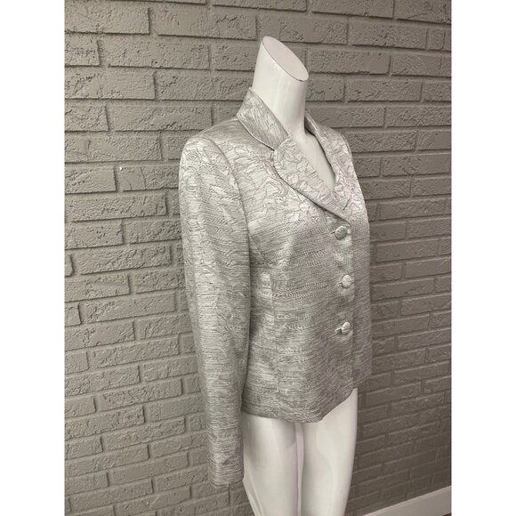 Le Suit Petite Women Long Sleeve Silver Jacquard Blazer Size 10P - Picture 2 of 9